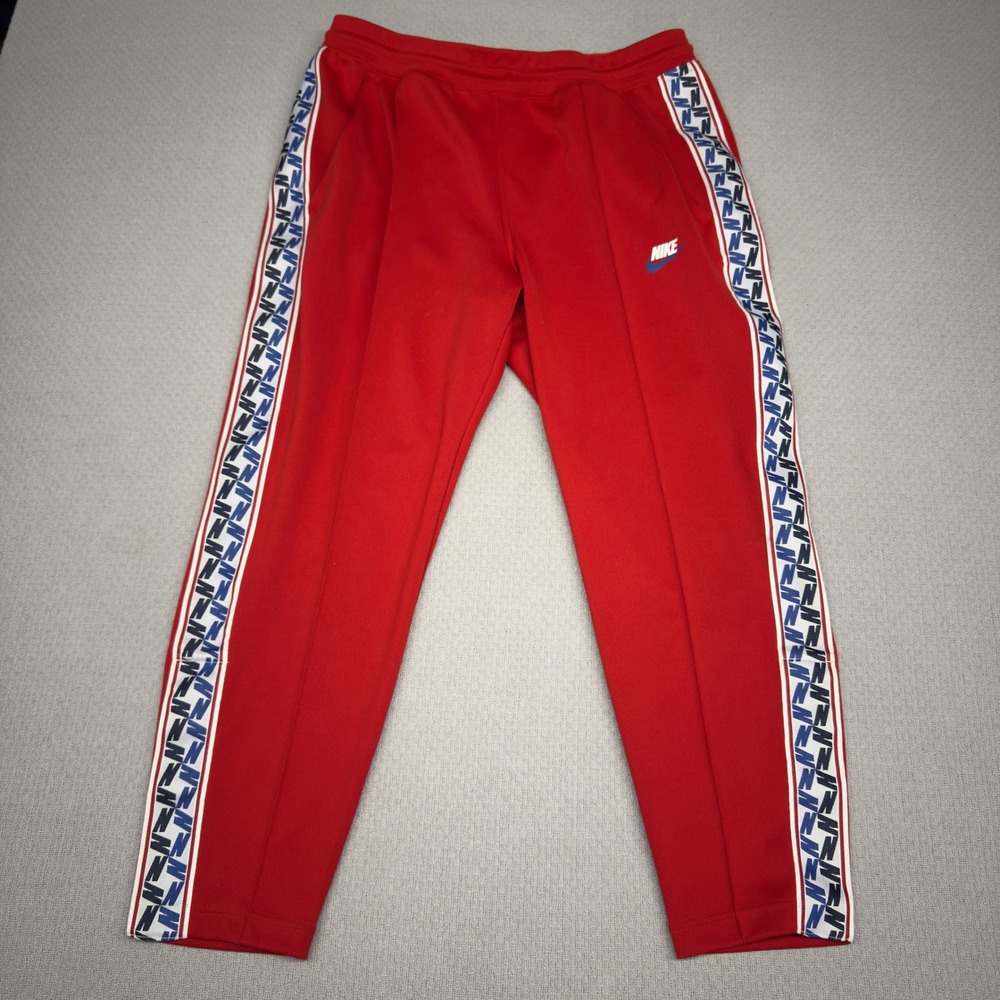 Nike Track Pants‎ Mens XL Red Taped Striped Poly Break Away Jogger Sports